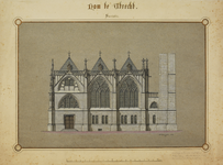 214463 Opstand van de gevel van het ontwerp voor de restauratie en verbouwing van de sacristie van de Domkerk te ...